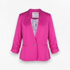 Anthropologie Pink Single Button USA Made Ruched Sleeve Barbiecore Blazer Size 4
